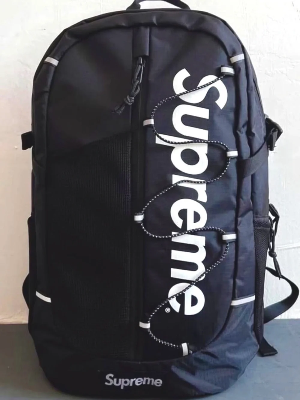 Supreme Black Backpack with White Logo